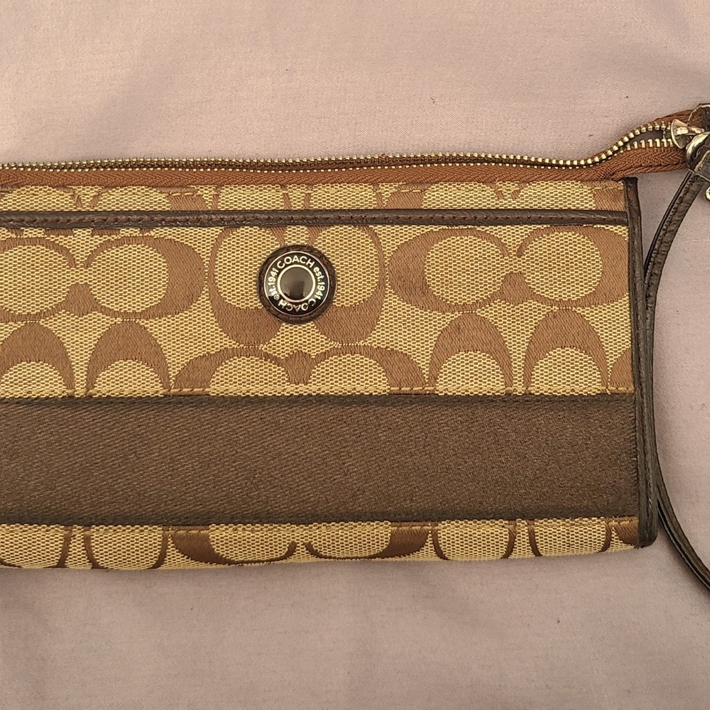 Coach Brown and Tan Wristlet